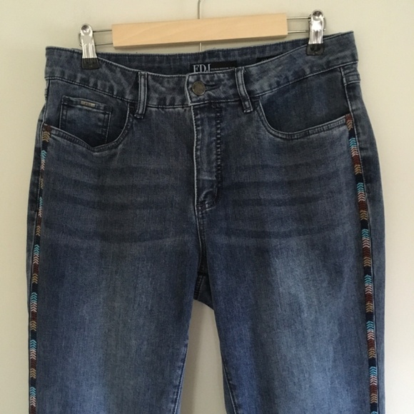 FDJ French Dressing Olivia Jeans 10 Blue Embroidered Pencil Ankle Denim Boho - Picture 2 of 13